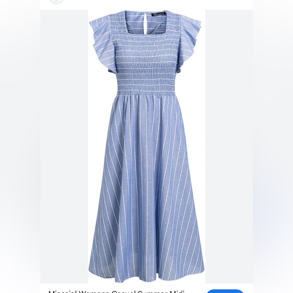 Simple Blue and White Smocked A-Line Midi Skirt